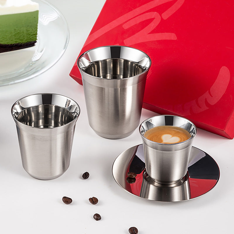 80ml Double-Wall Coffee Cup | 304 Stainless Steel + PTFE Coating