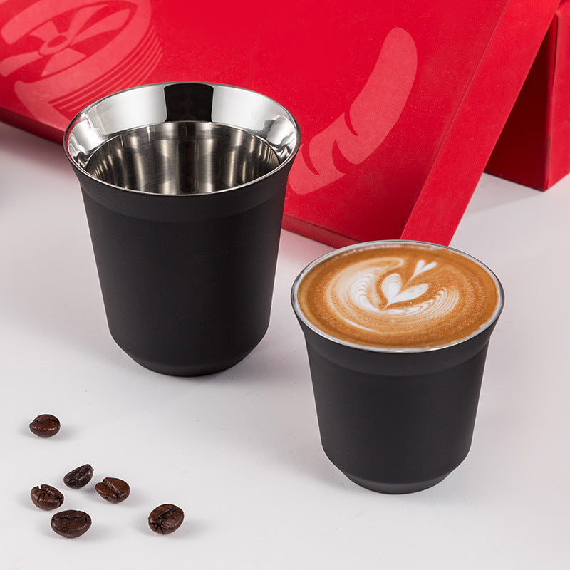 80ml Double-Wall Coffee Cup | 304 Stainless Steel + PTFE Coating