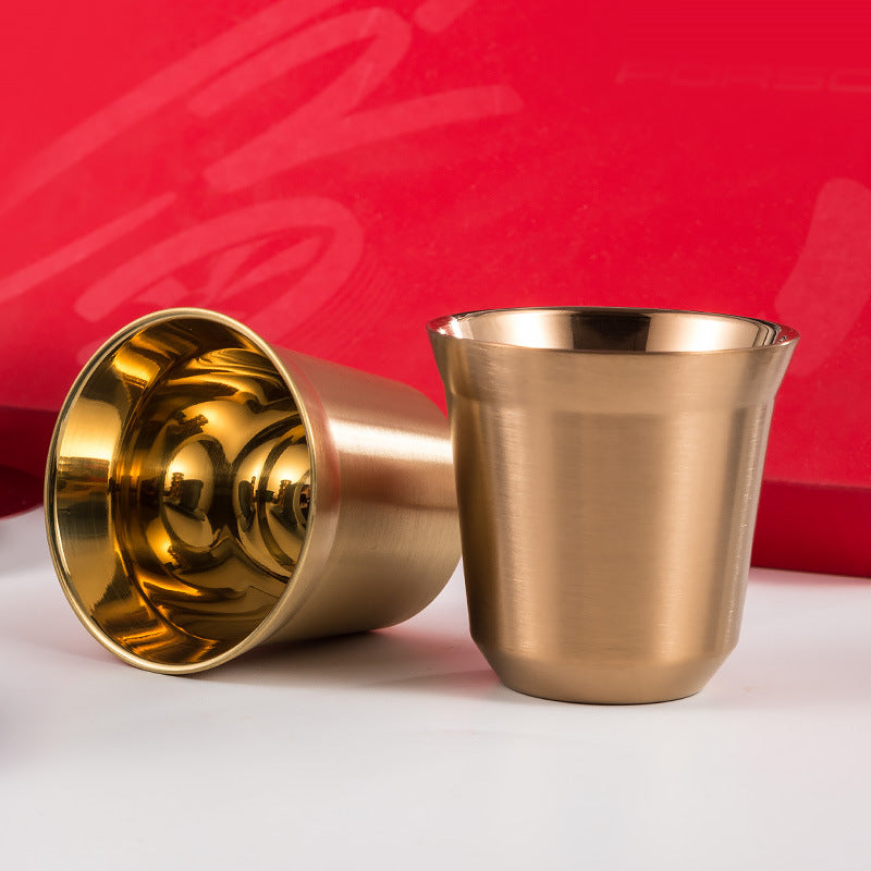 80ml Double-Wall Coffee Cup | 304 Stainless Steel + PTFE Coating