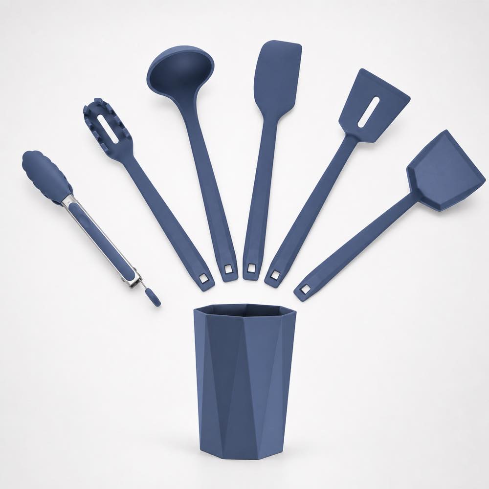 7-Piece One-Piece Silicone Kitchen Utensil Set with Holder