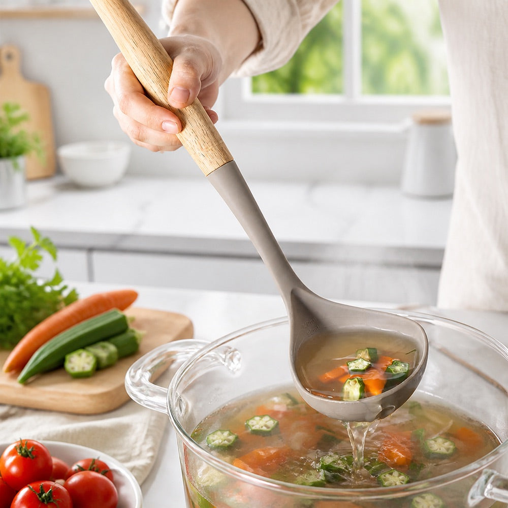 4-Piece Wooden-Handle Silicone Kitchen Utensil Set