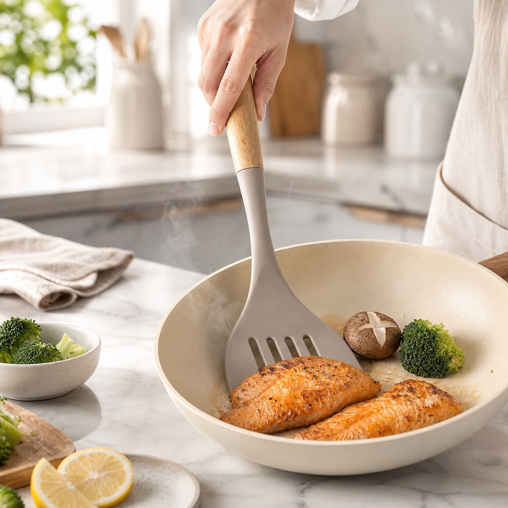 4-Piece Wooden-Handle Silicone Kitchen Utensil Set